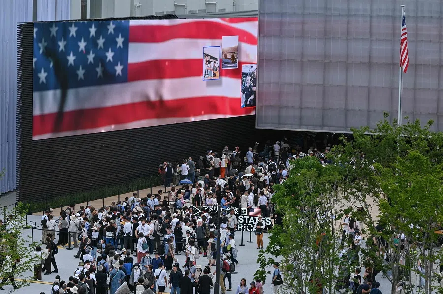 Crowds queue up for events at the US pavilion during the 2025 Osaka Expo in the city of Osaka on 21 May 2025. (Richard A. Brooks/AFP)