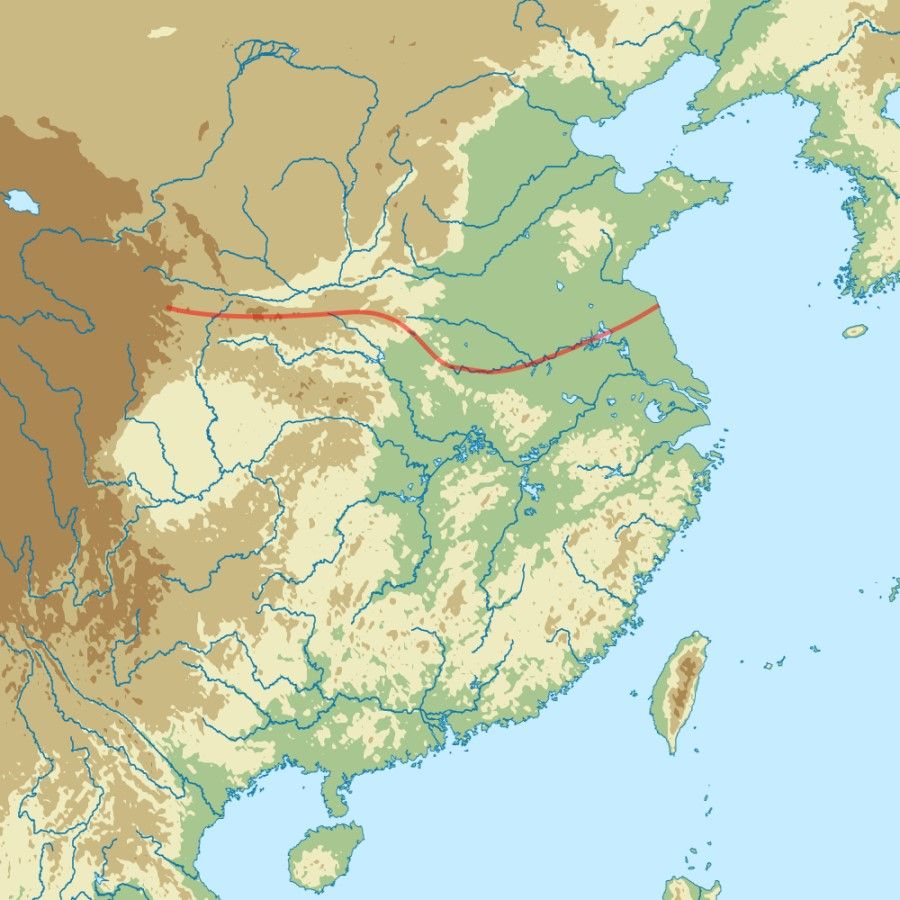 A map showing the Qinling Mountain-Huai River line. (Wikimedia)