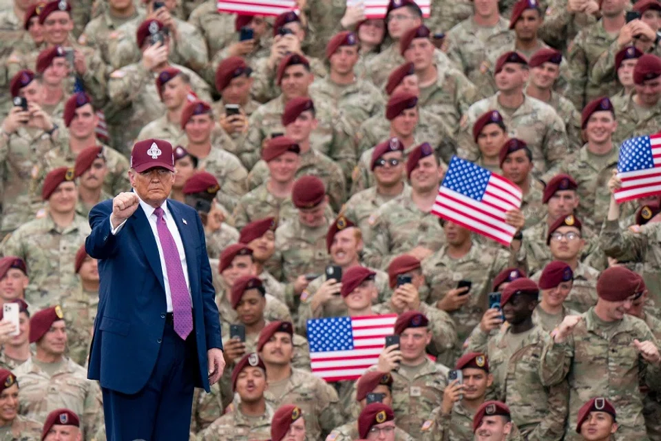 US President Donald Trump departs after speaking at Fort Bragg, North Carolina, US, on 10 June 2025. (Allison Joyce/Bloomberg)