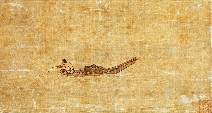Ma Yuan, Solitary Angler on the Wintry River (《寒江独钓图》), Southern Song period (13th century), Tokyo National Museum. Along the concept of liubai, an angler is seen in a small boat on a vast river. (Internet)