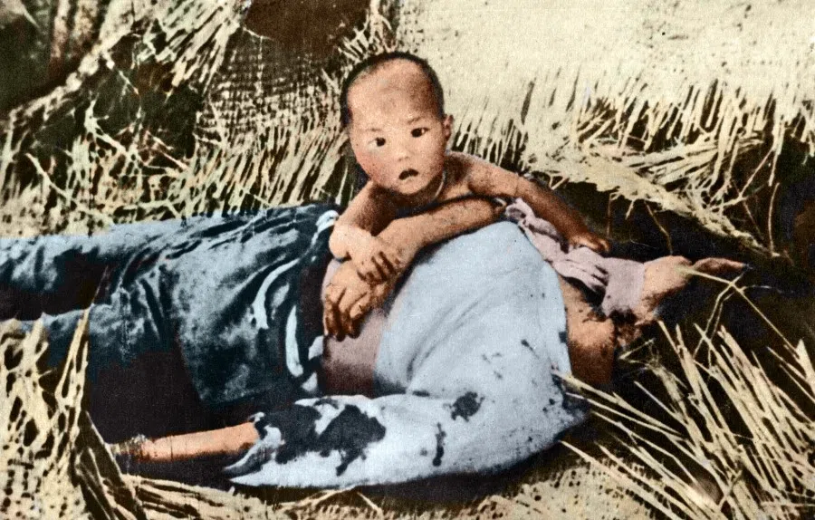 A child who has lost its mother, 1951. The war led to enormous civilian casualties.