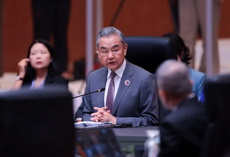 Chinese Foreign Minister Wang Yi attends ASEAN Post-Ministerial Conference with China at the Kuala Lumpur Convention Centre in Kuala Lumpur, Malaysia, on 10 July 2025. (Hasnoor Hussain/Reuters)