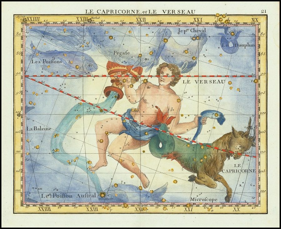 John Flamsteed, Le Capricorne, et Le Verseau (Capricorn & Aquarius), Paris, 1776. Detailed star chart of the constellations Capricorn and Aquarius. (Wikimedia)