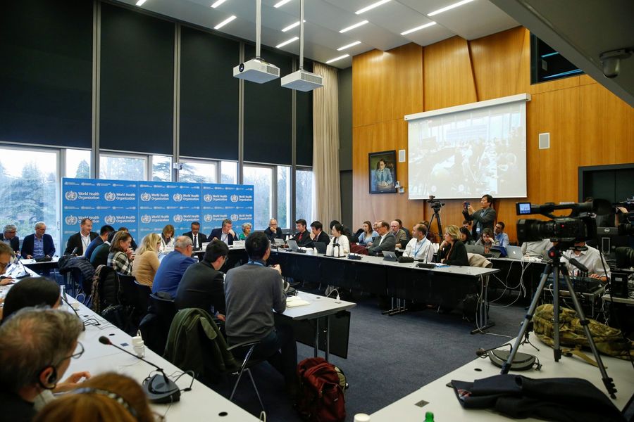 A general view of the World Health Organisation (WHO) news conference on the Covid-19 outbreak in Geneva, Switzerland, on 11 February 2020. Taiwan has not gained membership into the WHO due to China's objection. (Denis Balibouse/Reuters)