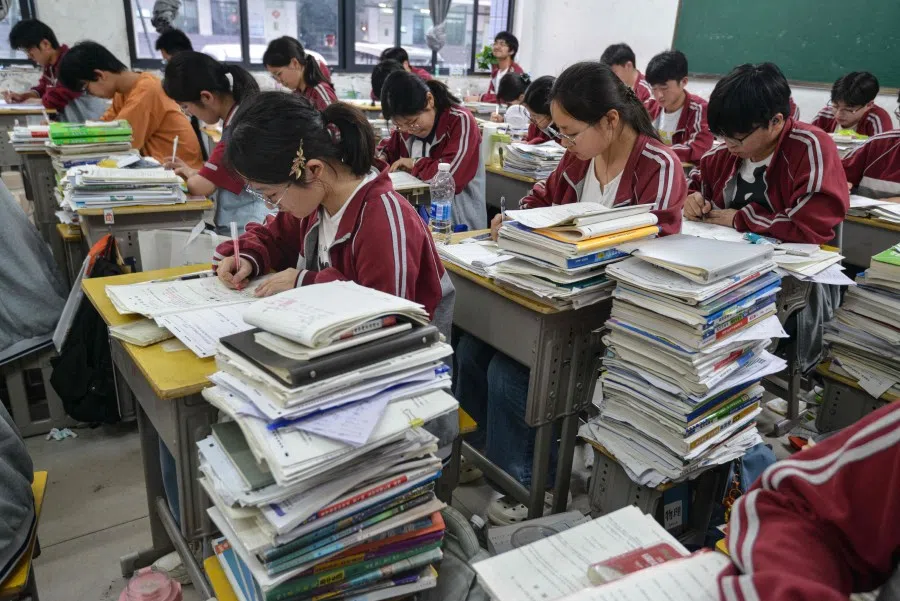 High school students prepare for the National College Entrance Examination (NCEE), known as “gaokao”, in Fuyang in eastern China’s Anhui province on 27 May 2025. (AFP)