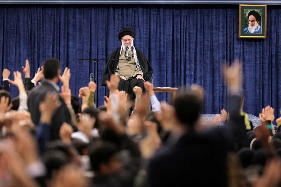 Iran’s Supreme Leader Ayatollah Ali Khamenei looks on during a meeting with Iranian students in Tehran, Iran, on 12 March 2025.