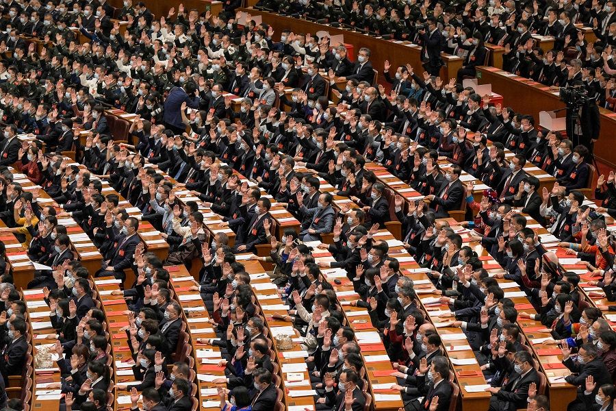 Delegates attend the closing ceremony of the 20th Party Congress at the Great Hall of the People in Beijing, China, on 22 October 2022. (Wang Zhao/AFP)
