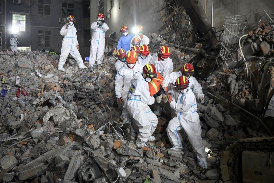 Rescue works are underway at the building that collapsed in Changsha, Hunan province, China, on 5 May 2022. (CNS)