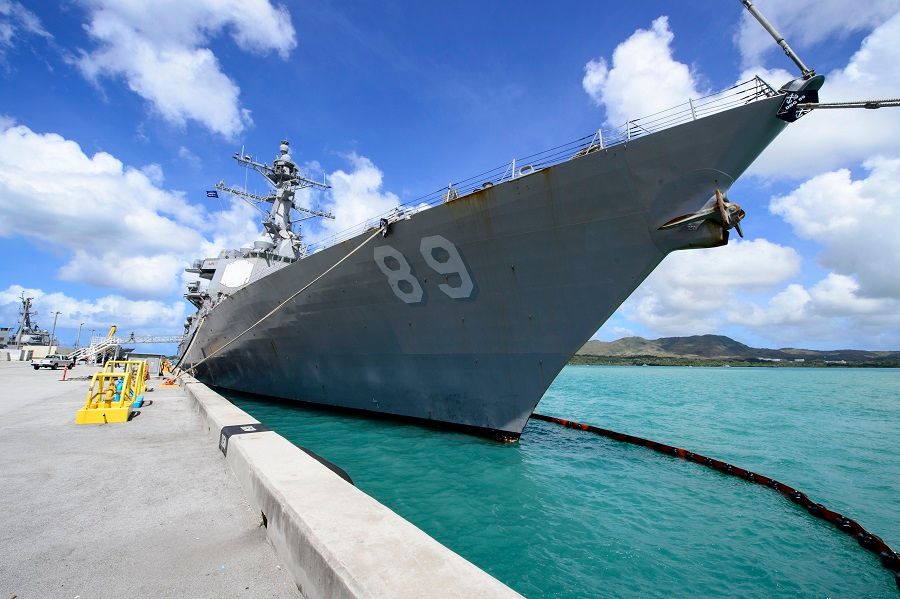 US Navy destroyer Mustin docked in a port in Guam on 14 March 2018. (US Navy)