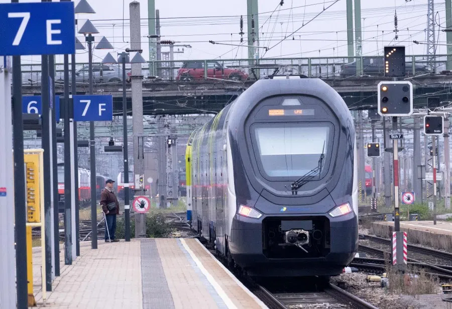 The new Westbahn operated train (made by CRRC in China) is leaving from the Westbahnhof (West Train Station) in Vienna, Austria, 13 November 2025. (Joe Klamar/AFP)