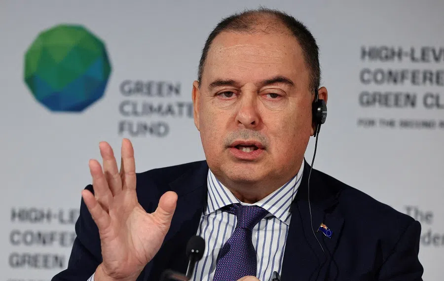 Cook Islands Prime Minister Mark Brown addresses the media during a press conference of the Green Climate Fund (GCF) in Bonn, Germany, on 5 October 2023. (Wolfgang Rattay/Reuters)
