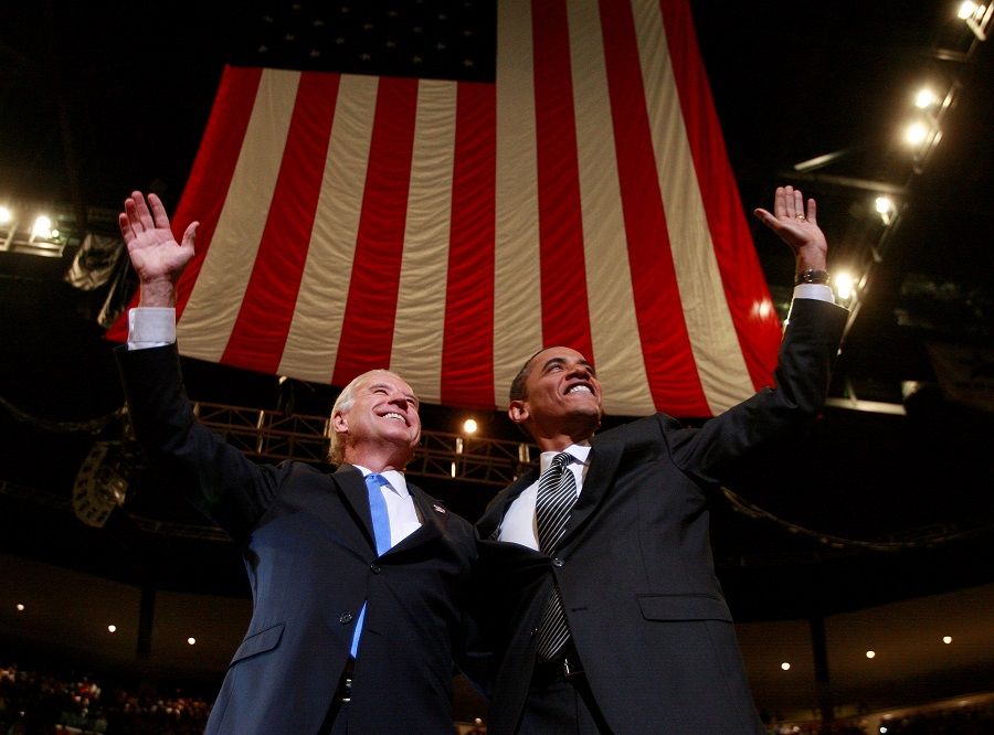 US Democratic Presidential nominee Senator Barack Obama (right) and his Vice Presidential nominee Senator Joe Biden participate in a campaign rally in Sunrise, Florida, US, 29 October 2008. (Jason Reed/File Photo/Reuters)
