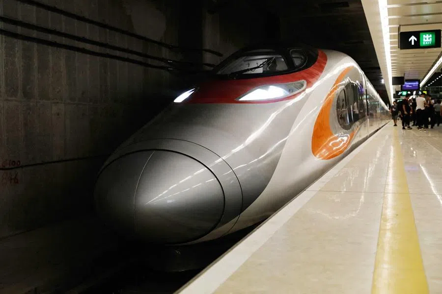 A Guangzhou-Shenzhen-Hong Kong Express Rail train is seen at West Kowloon Terminus on the first day of the rail service in Hong Kong on 23 September 2018.