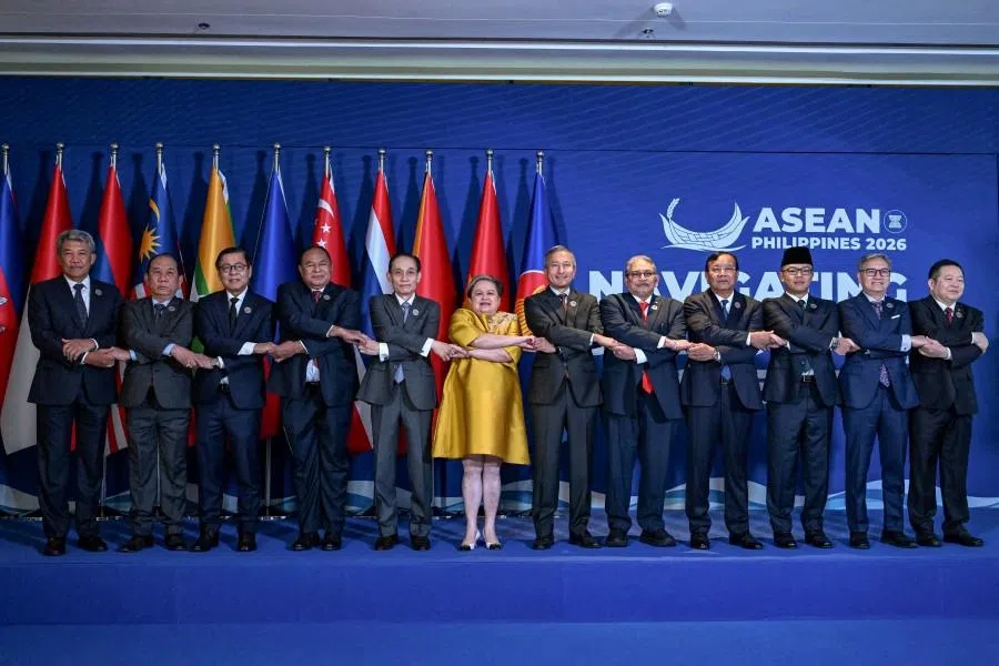 ASEAN foreign ministers pose for a group photo during the Association of Southeast Asian Nations (ASEAN) Foreign Ministers’ Retreat in Cebu City, Philippines, on 29 January 2026.