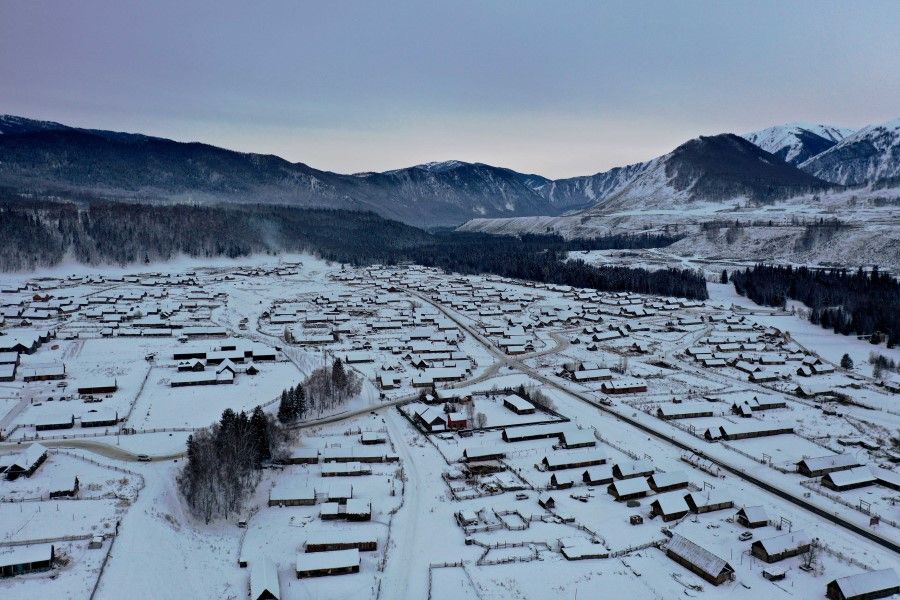A snow-covered scene at Hemu village in Xinjiang, 10 January 2021. (Xinhua)