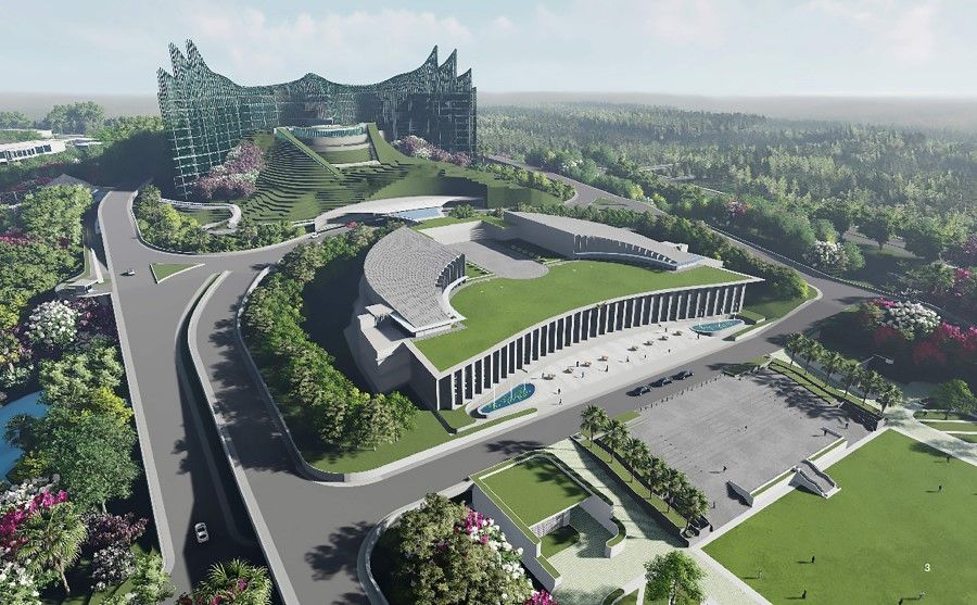 This undated handout showing computer-generated imagery released by Nyoman Nuarta on 18 January 2022 shows a design illustration of Indonesia's future presidential palace in East Kalimantan. (Handout/Nyoman Nuarta/AFP)