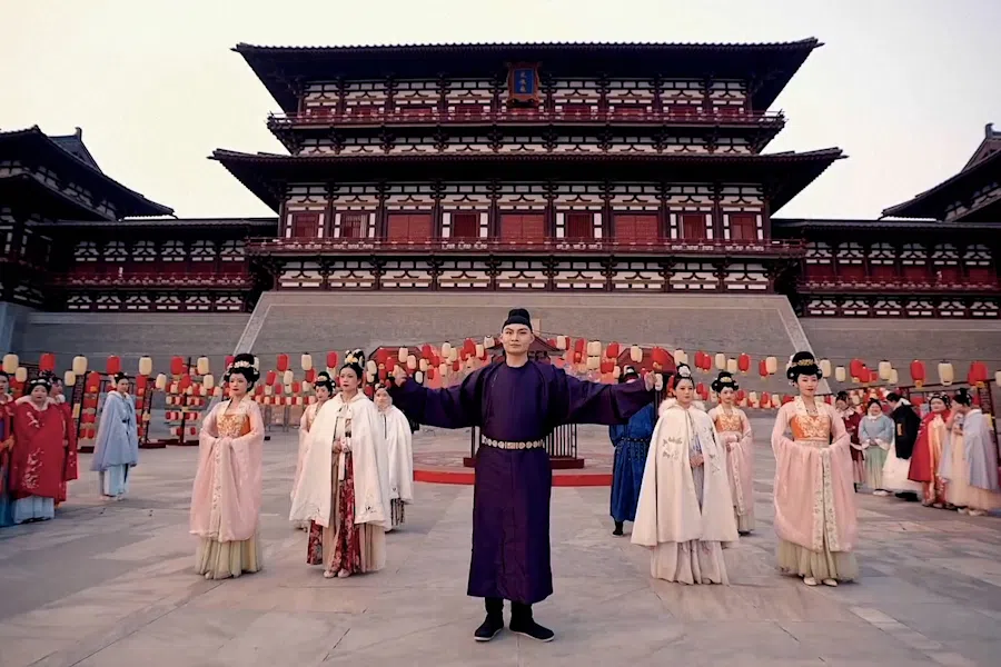 A scene from an immersive performance in the scripted live-action role-playing game at the Yingtianmen Site Museum.