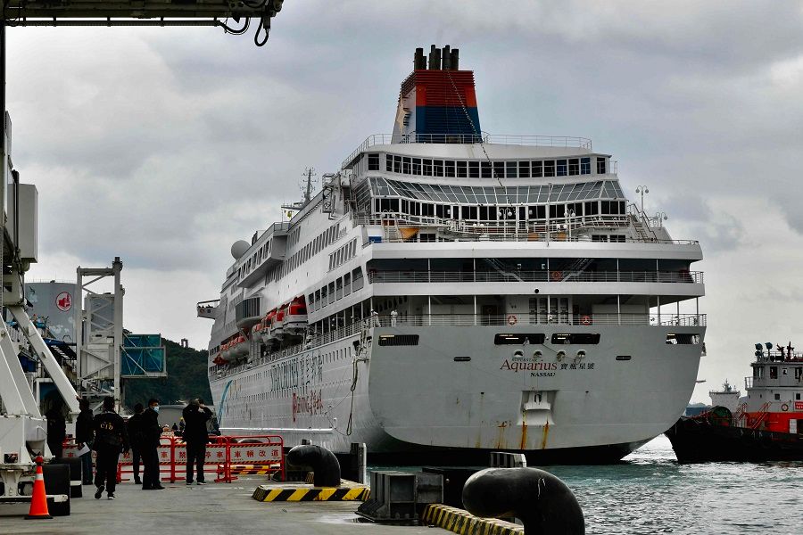 The cruise ship Superstar Aquarius arrives at the Keelung Harbor, northern Taiwan on 8 February 2020. (Sam Yeh/AFP)