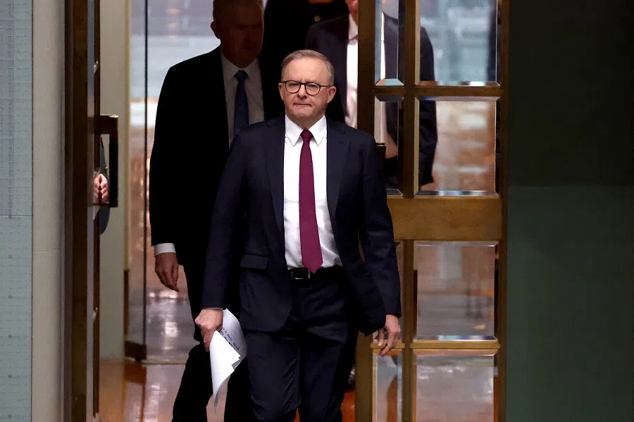 Australian Prime Minister Anthony Albanese walks into the House of Representatives at Parliament House in Canberra, Australia, on 16 October 2023. (David Gray/AFP)