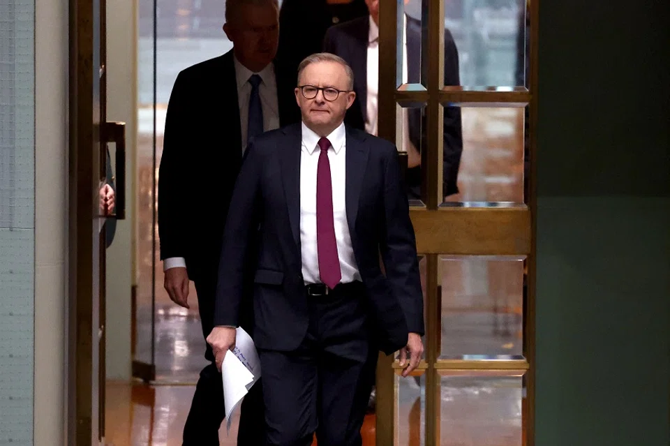 Australian Prime Minister Anthony Albanese walks into the House of Representatives at Parliament House in Canberra, Australia, on 16 October 2023. (David Gray/AFP)