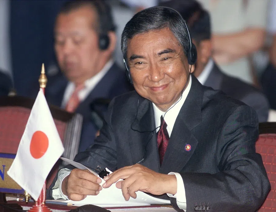 Japan's then Foreign Minister Yohei Kono smiles at the start of the round-table ASEAN Regional Forum in Bangkok on 27 July 2000.