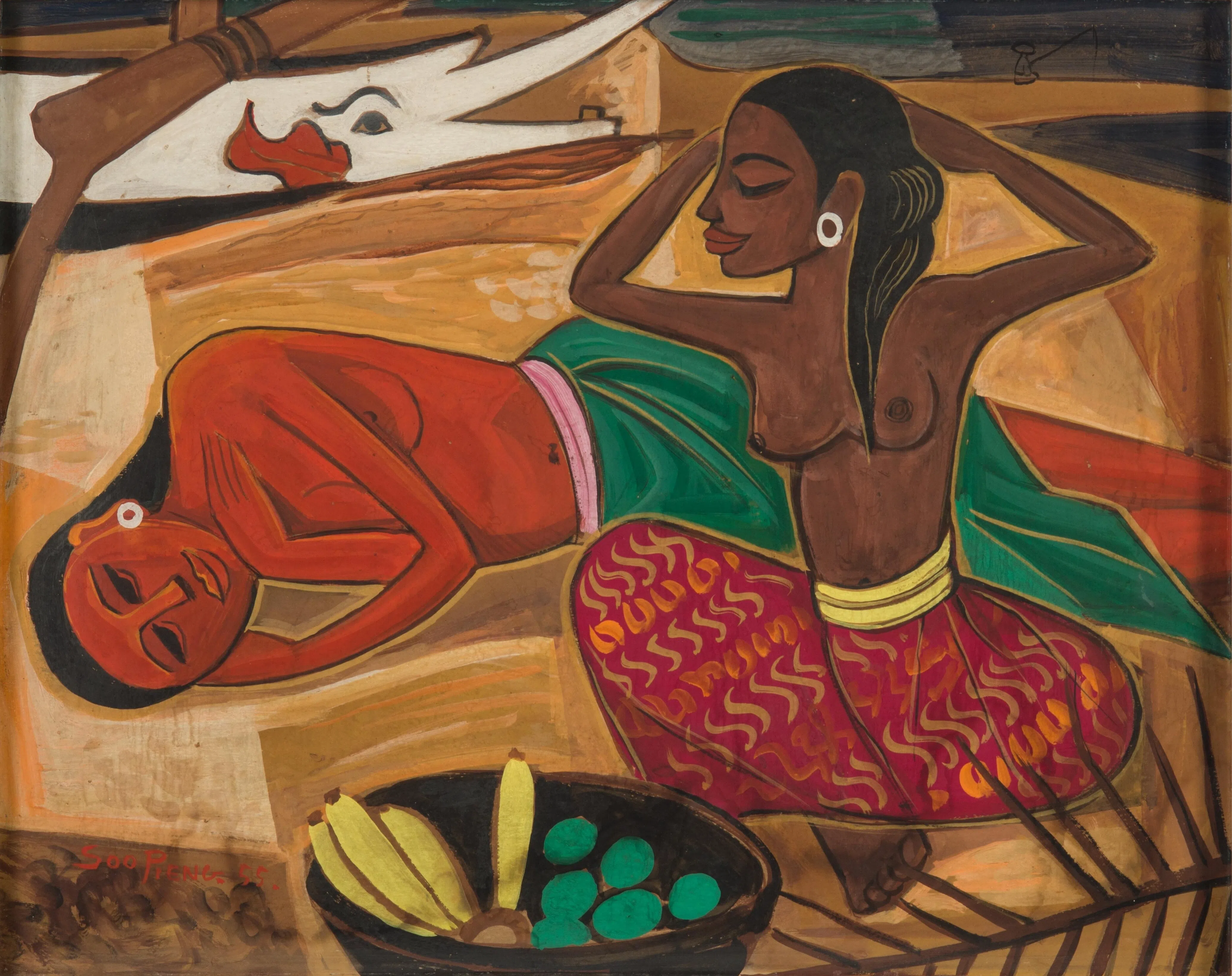 Cheong Soo Pieng, Bali Beach, 1955, Oil on canvas, 50 x 63 cm. Gift of the Loke Wan Tho Collection. (Note: This work was formerly in Frank Sullivan’s collection.)