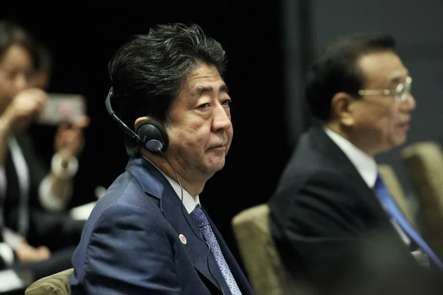 The late Japanese Prime Minister Shinzo Abe at the ASEAN +3 meeting held in Singapore in 2018. (SPH Media)
