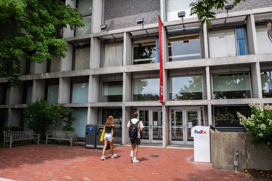 Students enter the student union building on the Boston University Campus in Boston, Massachusetts, on 26 July 2022. (Joseph Prezioso/AFP)