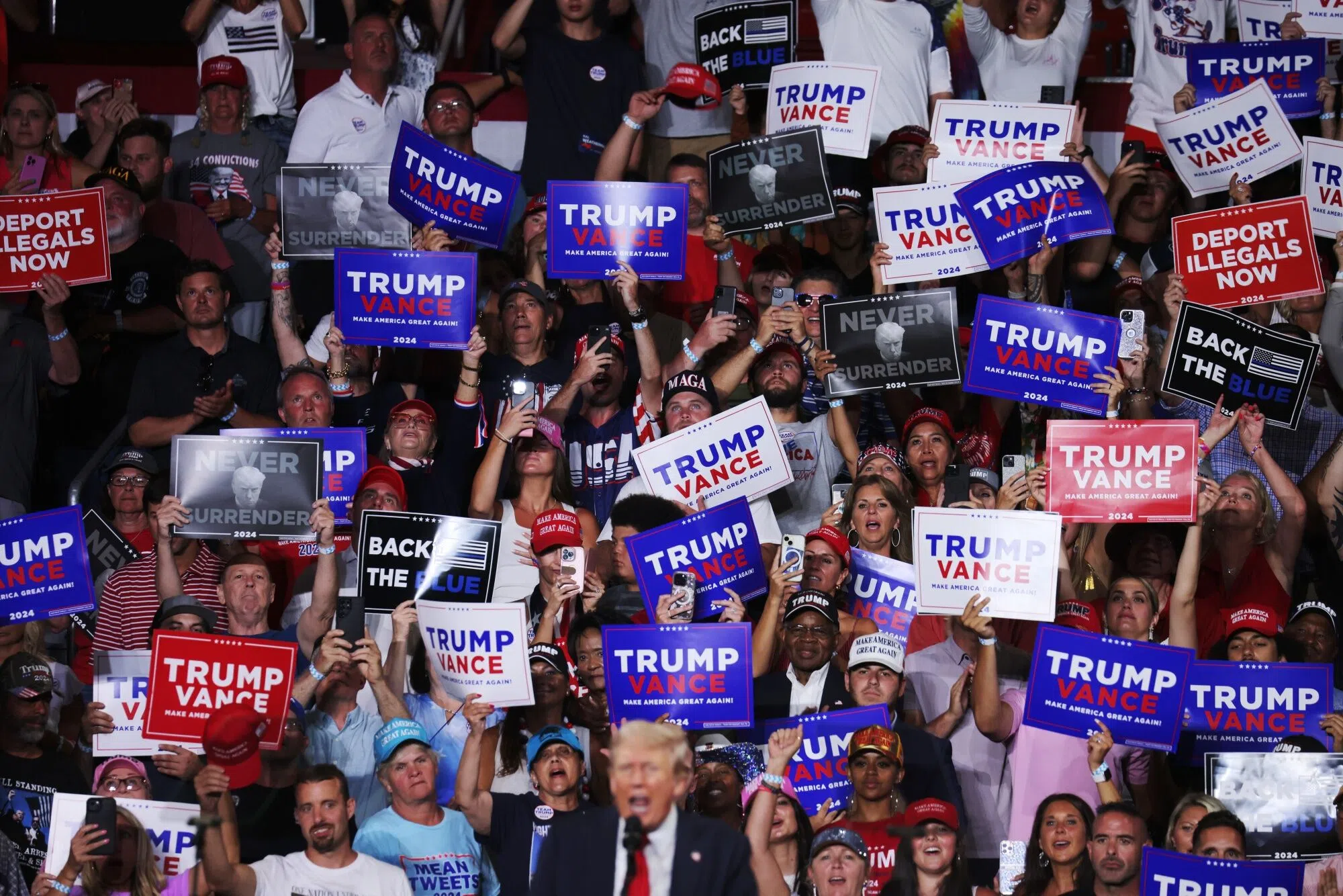Attendees at a campaign event with former US President Donald Trump in Charlotte, North Carolina, US, on 24 July 2024. (Travis Dove/Bloomberg)