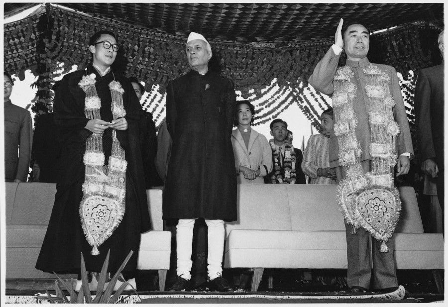 The 14th Dalai Lama of Tibet, Jawaharlal Nehru and Zhou Enlai in 1956 in India. (Wikimedia)