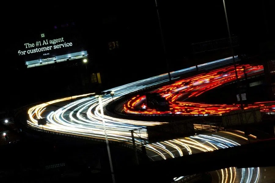 A billboard advertising artificial intelligence services is visible by a highway in downtown San Francisco, California, US, on 29 July 2025.