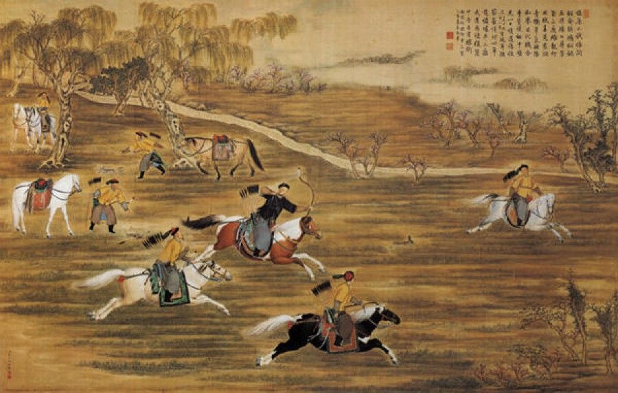 Lang Shining, The Emperior Qianlong on a hunt (《乾隆皇帝射猎图》), circa 1755, The Palace Museum. (Internet)