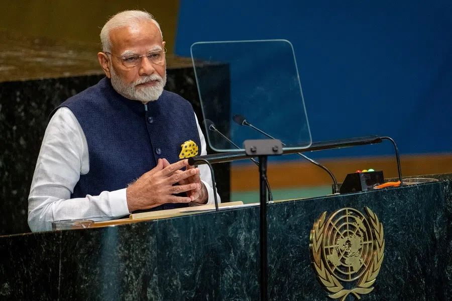 Prime Minister of India Narendra Modi addresses the “Summit of the Future” in the General Assembly hall at United Nations headquarters in New York City, US, on 23 September 2024. (David Dee Delgado/Reuters)