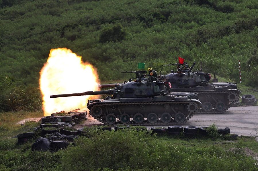 A CM-11 Brave Tiger fires during a live-fire military exercise in Pingtung, Taiwan, 7 September 2022. (Ann Wang/Reuters)