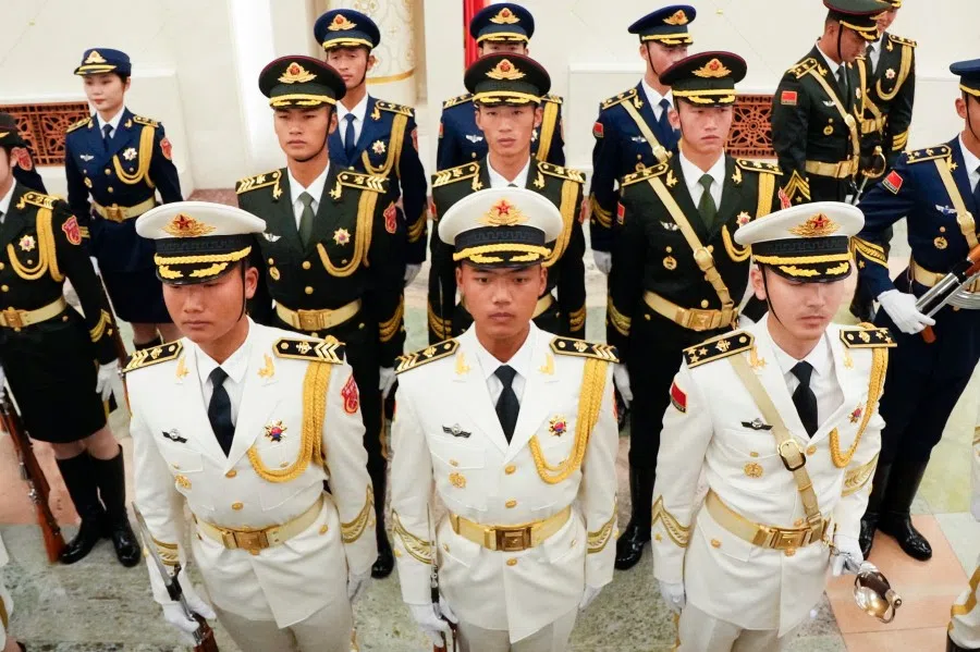 Honour guards at the Great Hall of the People in Beijing on 25 October 2023. (Ken Ishii/AFP)
