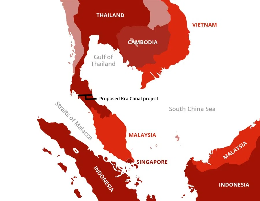 The proposed Kra canal would cut through the Kra Isthmus. (Image: Jace Yip)