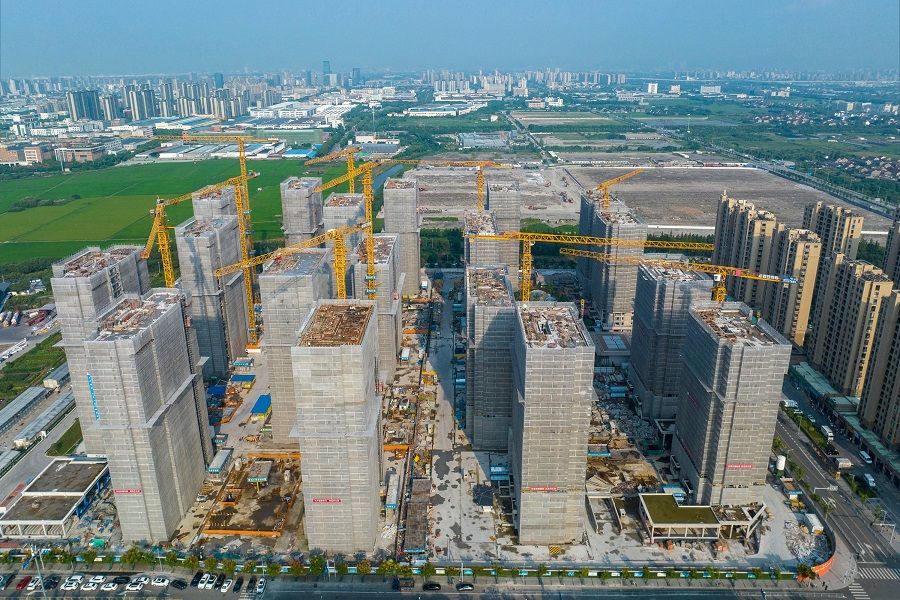 An aerial photo taken on 17 September 2023 shows residential buildings under construction in Ningbo, in China's eastern Zhejiang province. (AFP)