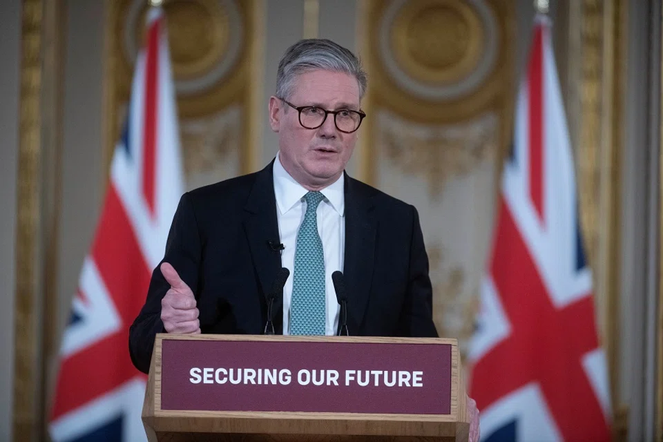 Britain’s Prime Minister Keir Starmer attends a press conference as he hosts European leaders’ summit at Lancaster House in central London, Britain, on 2 March 2025. (Julian Simmonds/Pool via Reuters)