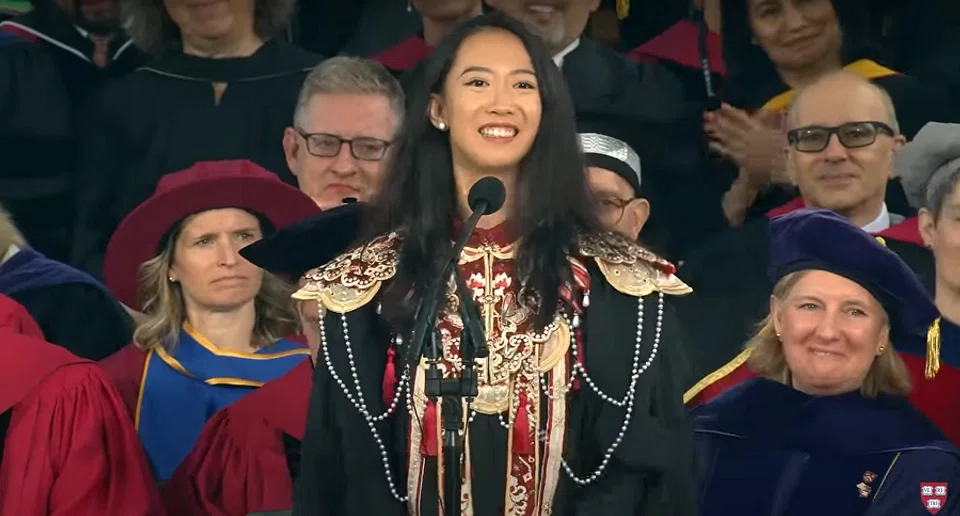Luanna Jiang Yurong is the first Chinese woman in Harvard’s nearly 400-year history to speak at a commencement event. (Screen grab from YouTube/Harvard University)