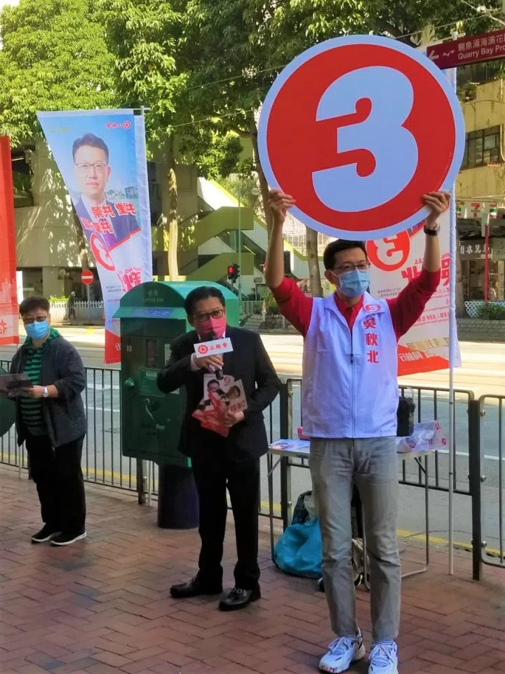 LegCo candidate Stanley Ng Chau-pei on the streets gathering support. (SPH Media)