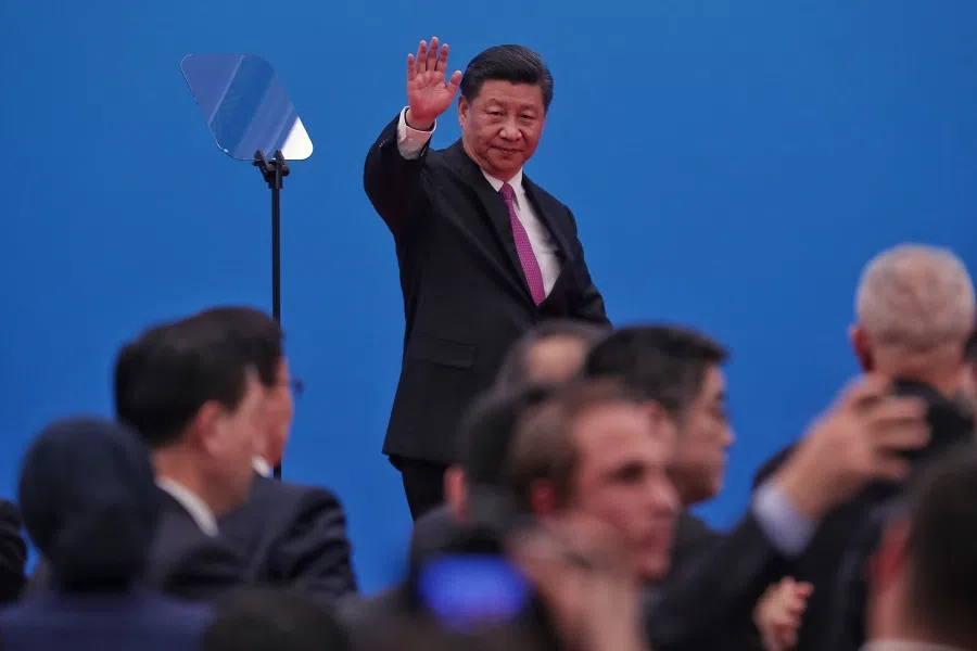 Chinese President Xi Jinping waving as he concludes the press conference during the 2nd Belt and Forum For International Cooperation at Yanqi Lake International Convention Centre on 27 April 2019. (SPH Media)