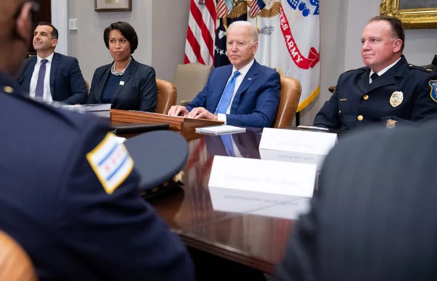 US President Joe Biden speaks during a meeting in the Roosevelt Room of the White House in Washington, DC, 12 July 2021. (Saul Loeb/AFP)