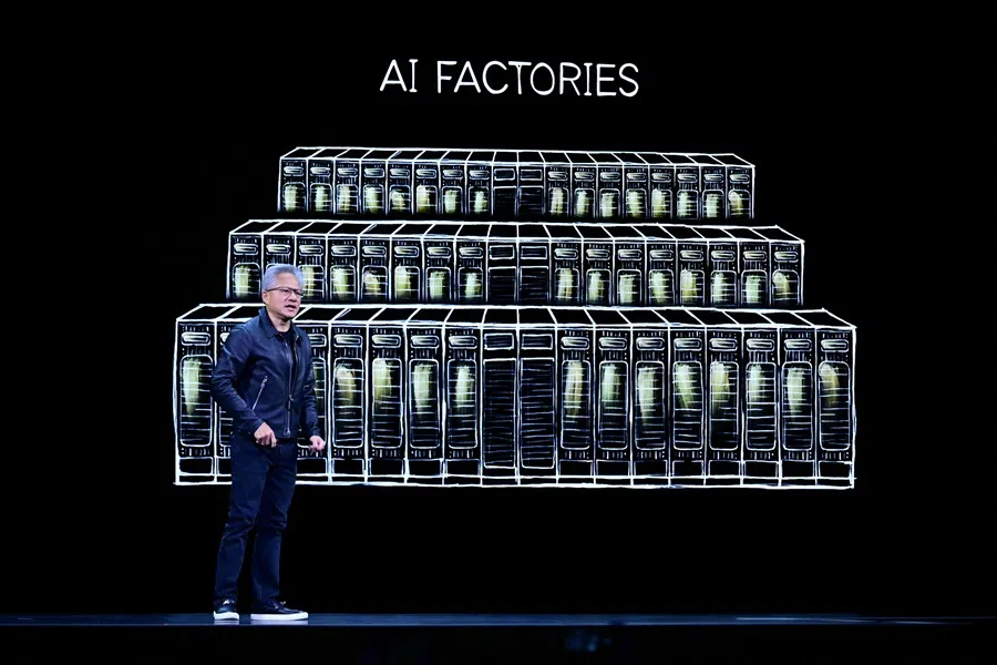 Nvidia CEO Jensen Huang speaks during the Live Keynote Pregame during the Nvidia GTC (GPU Technology Conference) in Washington, DC, on 28 October 2025. (Jim Watson/AFP)
