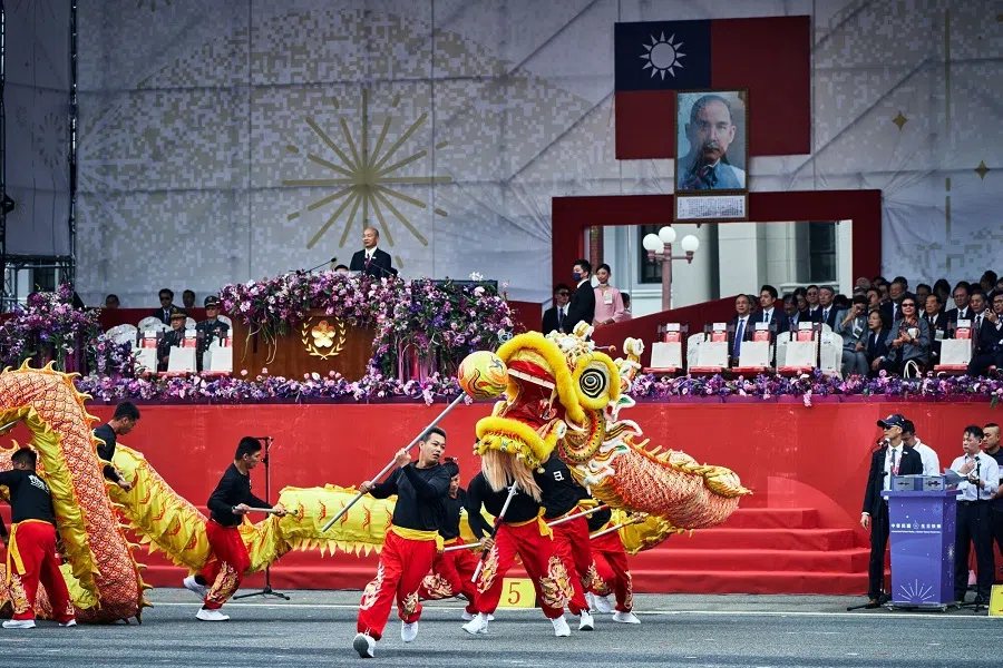 Dragon dancers perform during the National Day celebration in Taipei, Taiwan, on 11 October 2024. (An Rong Xu/Bloomberg)