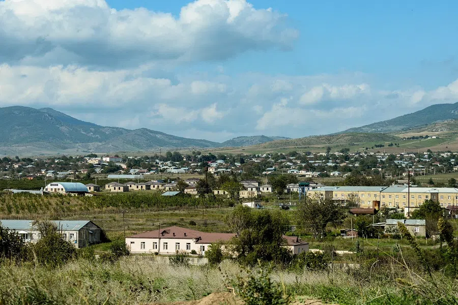 This photograph taken on 7 October 2023 shows a general view of the city of Khojaly in Azerbaijan's controlled region of Nagorno-Karabakh. (Stringer/AFP)