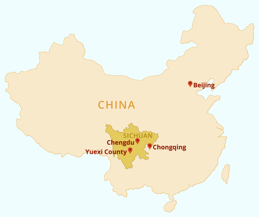 Location of Yuexi County in Sichuan. (Graphic: Jace Yip)