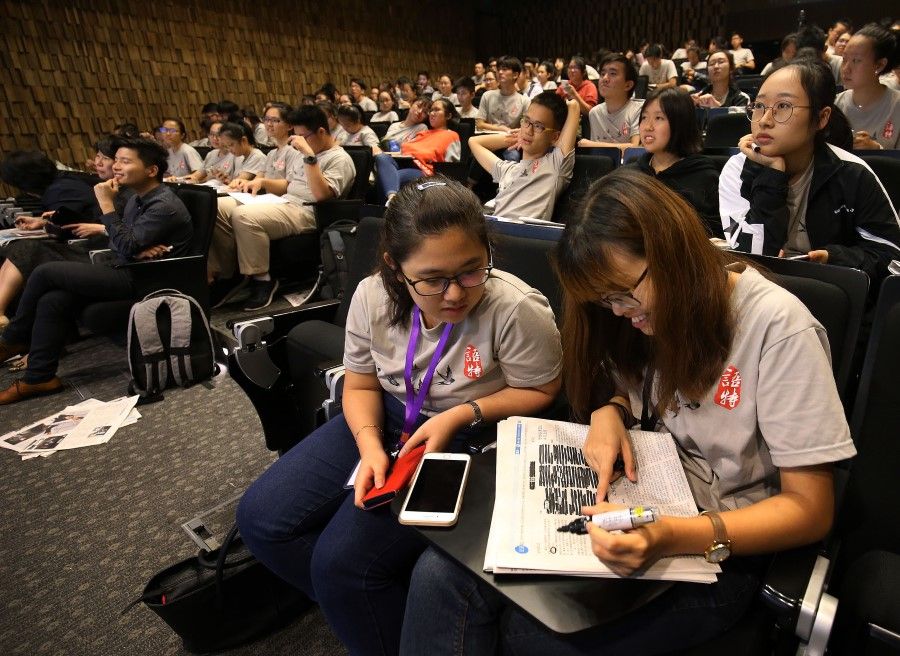 Students at a workshop in conjunction with the Zaobao Literary Festival 2018. One challenge of today's media industry is getting students interested in reading the news. (SPH)