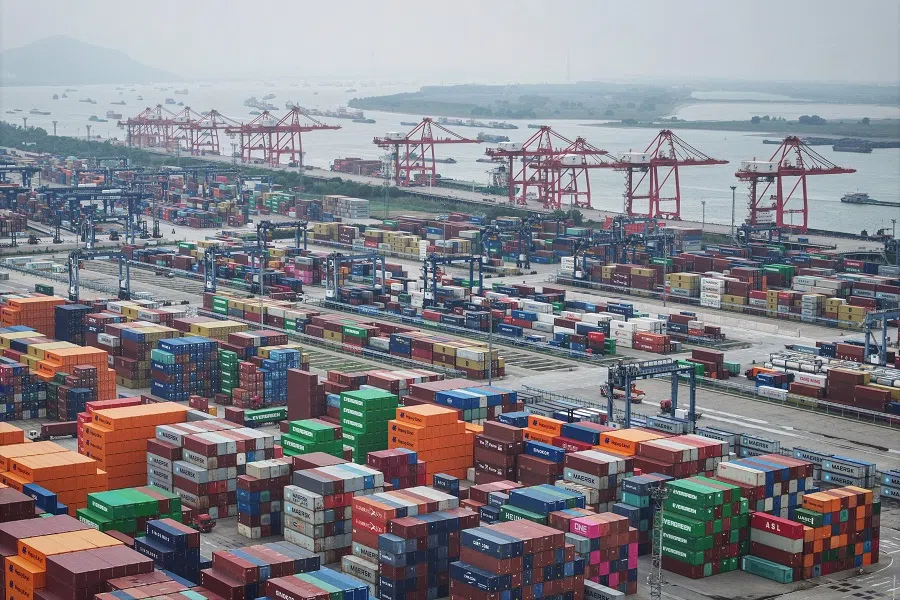 Shipping containers are seen at Nanjing port in Nanjing, in eastern China’s Jiangsu province on 17 October 2024. (AFP)