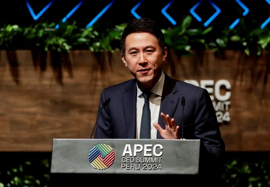TikTok’s CEO Shou Zi Chew speaks during a summit discussion, on the sidelines of the Asia-Pacific Economic Cooperation (APEC) summit, in Lima, Peru, on 15 November 2024. (Gerardo Marin/Reuters)