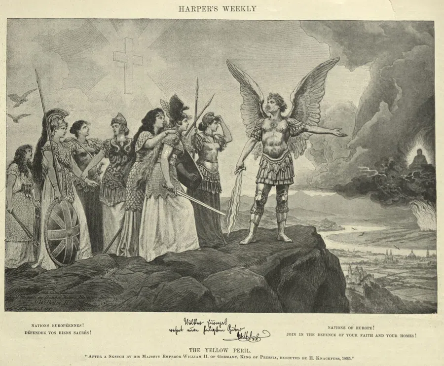 Hermann Knackfuss, 1895, Volker Europas, wahrt, eure Heilgesten Guter (People of Europe, protect your most sacred possessions!). (Internet)